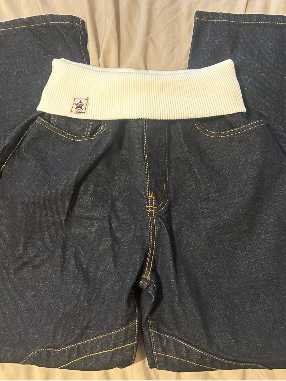 REVICE Dark Blue Relaxed Jeans with Cream Ribbed Waistband